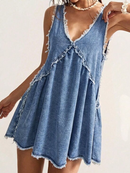 MODA ME COUTURE Dresses & Skirts - Light Wash Casual Women's Plus Size Minimalist Sleeveless Denim Vacation Dresses